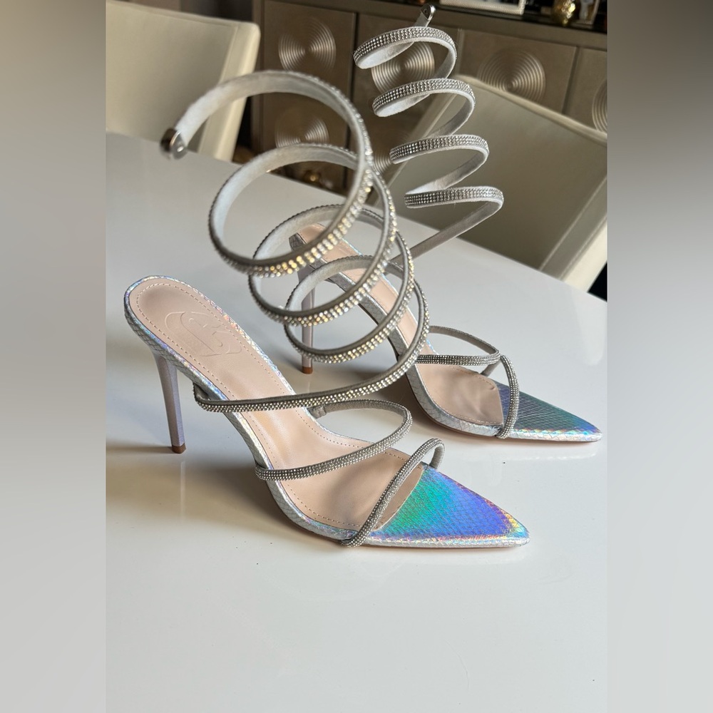 Silver Holographic Strappy Heels